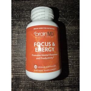 BrainMD Focus & Energy 120 Vegan Capsules, Orange, Caffeine Free